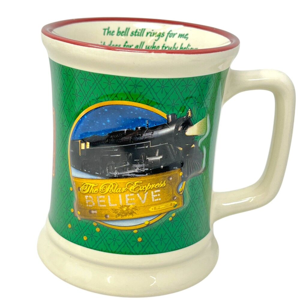 Warner Bros Polar Express‎ Believe Mug Hot Chocolate Christmas 3D Train Green